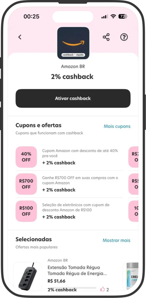 Terceiro passo - Compra - Tela de cupons e ofertas do aplicativo